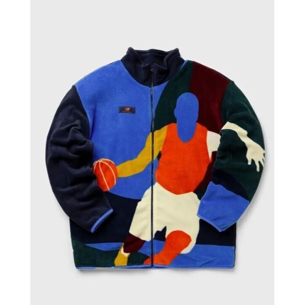 New Balance NB Hoops Abstract Sherpa Polar Fleece Jacket Mens M NWT